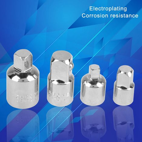 Lot de 4 adaptateurs réducteurs pour douilles en acier chromé vanadium argenté, 1/2", 3/8", 1/4", adaptateur pour clé (1/5)