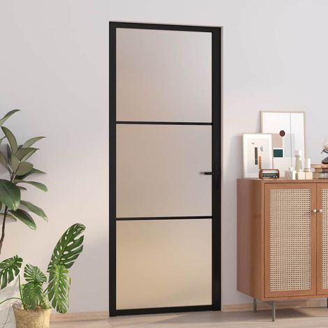 Porta Interna 83x201,5 cm Nero Opaco Vetro e Alluminio vidaXL