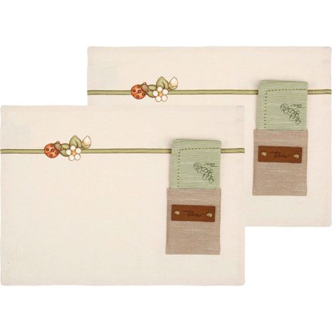 THUN Set 2 tovagliette con tasca e tovagliolo, 100% cotone, Collezione Country Bloom, tovaglietta 33 x 45 cm tovagliolo 40 x 40 cm (1/4)