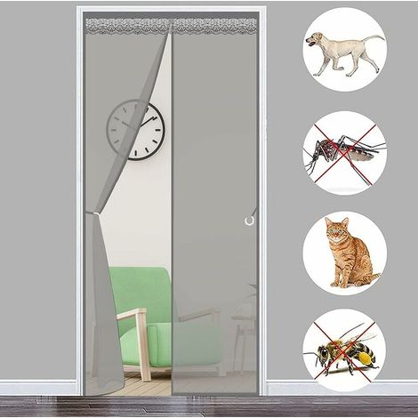 Magnetisches Moskitonetz für Fenster, 120 x 230 cm, magnetischer Türvorhang, Moskitonetz-Rollo, kein Bohren erforderlich für Innen-/Terrassen-/Schiebetüren, Grau (1/5)