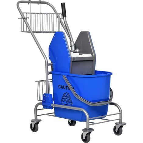 Reinigungswagen, Wäschewagen, professioneller Reinigungswagen, Wäschepresse, 26-Liter-Eimer + Aufbewahrungskorb, Maße 73 x 45 x 95 cm (L x B x H), blau (1/4)