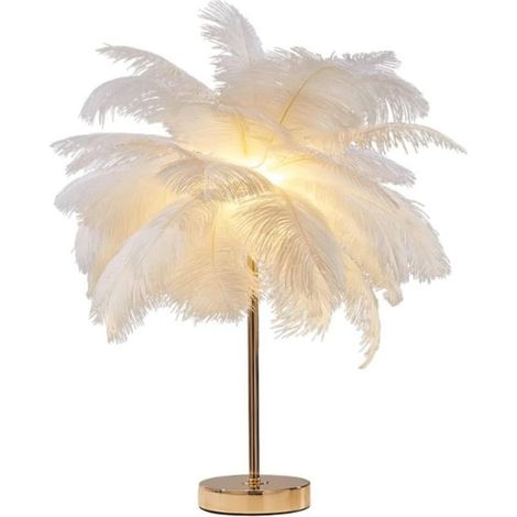 Lampe à poser en plumes d'autruche – Abat-jour 40 cm – Hauteur 50 cm – Éclairage LED rechargeable – Lumière chaude et neutre (1/5)