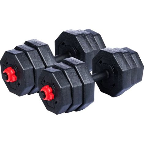 Set Manubri Convertibili in Bilanciere 19Kg Totali 12 Dischi Pesi Plastica Dura Nero (1/4)