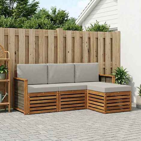 vidaXL Outdoor-Sofagarnitur mit Kissen 4 pcs Natürlich und Hellgrau (1/5)