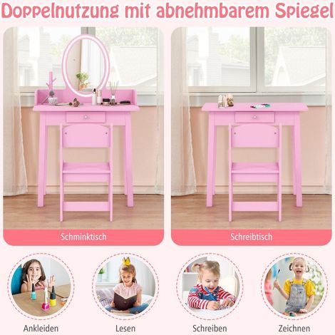 Tavolo da toeletta per bambini con sgabello specchio a led contenitore