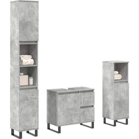 3-tlg. Badmöbel-Set Betongrau Holzwerkstoff