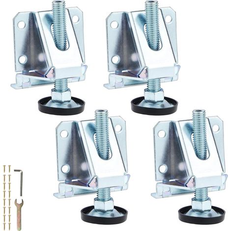 Lot de 4 pieds de nivellement robustes en acier avec écrous de verrouillage , pieds de meuble réglables M10 pour tables , armoires , étagères , meubles (1/5)