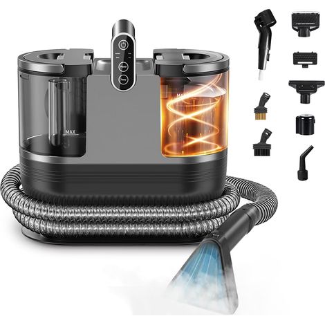Shampouineuse canapé - Nettoyeur de tapis 1200W avec chauffage intégré – Vapeur 100°C – Eau chaude 60°C – Aspiration humide et sèche –Double réservoir 1,6 L / 0,95 L – Câble 4 m – Protection IPX4