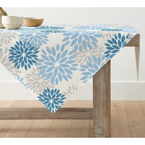 Tischdecke 85x85 cm Blumenmuster Eisblau Quadratisch Polyester Pflegeleicht