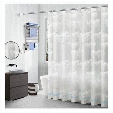 150 x 180CM Rideau De Douche Translucide, Imperméable, À Carreaux, Imprimé Mouette, Cloison De Bain avec Crochets, Accessoires De Bain (1/4)