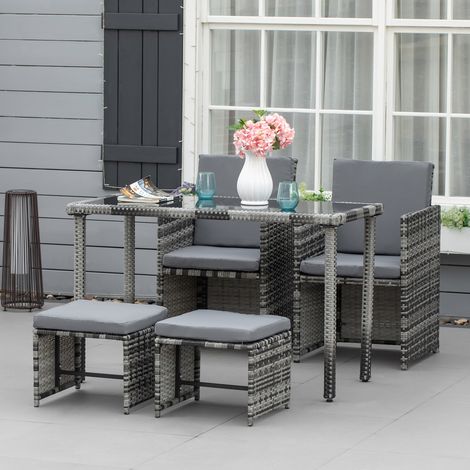 Ensemble jardin Outsunny polyrotin 4 personnes avec coussins gris résistant intempéries 130x70x70 cm