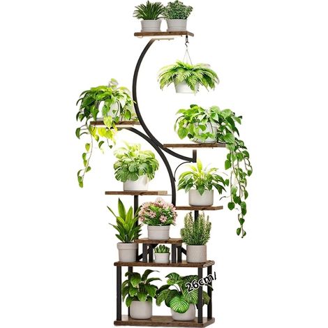 Estantería para plantas de interior, diseño de 8 niveles, elegante expositor para el hogar, color negro. (1/2)