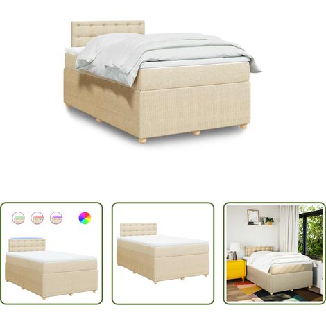 vidaXL LED-Beleuchtung -  Boxspringbett mit Matratze Creme 120x200 cm Stoff (1/5)