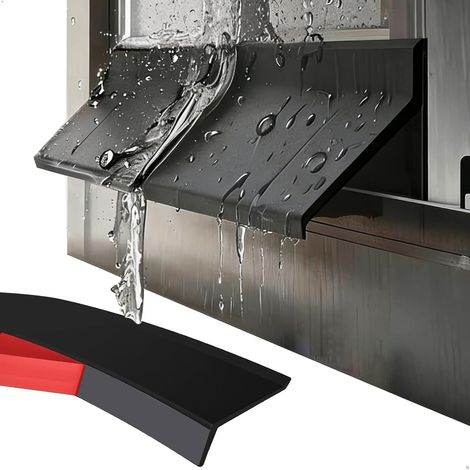Bas de Porte Anti Pluie, Élargir Bande de Protection Anti-pluie, Joint Caoutchouc Autocollant, Déflecteur de Pluie avec Biseau à 135°, Barrière Étanche pour Fenêtre et Portes, 100cm Noir (1/5)