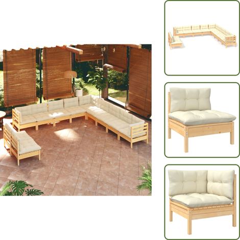 Cojines de jardín - vidaXL Muebles de jardín 11 pzas y cojines madera maciza de pino crema - Muebles de jardín modulares