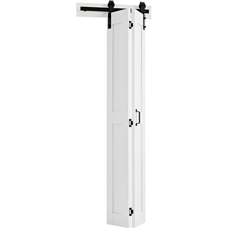 Mophorn Puerta corredera plegable estilo granero, fabricada en MDF con diseño de marco en H que optimiza el espacio,ideal para dormitorios y salones, color blanco, dimensiones 609 x 2134 x 35 mm (1/5)