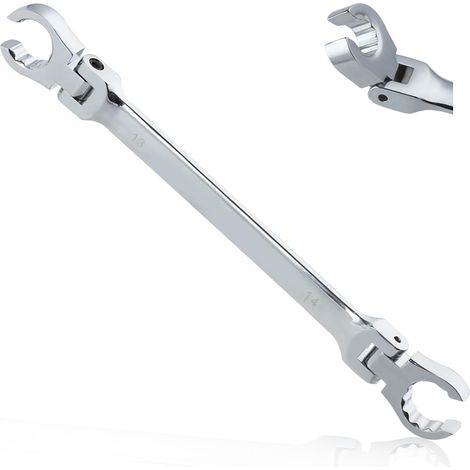 Clé à écrou évasé outil flexible 13 x 14 mm, outil évasé métrique, clé à écrou évasé double, à tête flexible 40Cr pour la réparation automobile et la (1/5)
