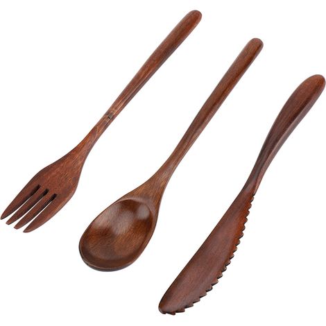 Wiederverwendbares Bambusbesteckset im japanischen Stil, Geschirrset bestehend aus Messer, Gabel und Löffel, umweltfreundlich und natürlich. (1/5)