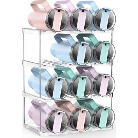 Porte-bouteilles d'eau blanc 34,29 x 19,81 x 44,7 cm 1 boîte de rangement en plastique à 3 maillons et 4 couches, porte-bouteilles d'eau empilable (1/5)