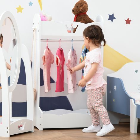 Porte-manteau enfant avec étagères et crochets latéraux. Meuble de chambre d'enfant en bois. 70,5 x 37 x 103 cm. Blanc.