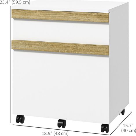Classeur mobile blanc, meuble de rangement de bureau avec 2 tiroirs et 5 roulettes (1/5)