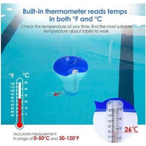 Diffuseur Chlore Piscine avec Thermomètre, Distributeur Flottant Automatique, Doseur de Chlore pour Piscine de 5 Pouces, Distributeur de Produits Chimiques pour Piscine, Étang, Spa (1/5)