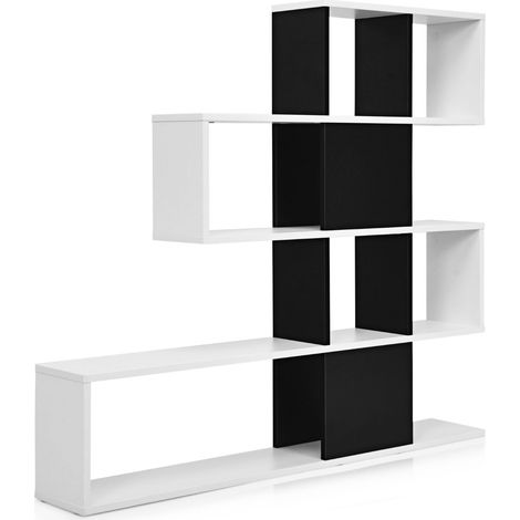 Libreria a forma di scala a 5 livelli con ante, Scaffale decorativo in legno per il soggiorno e l’ufficio Nero (1/4)