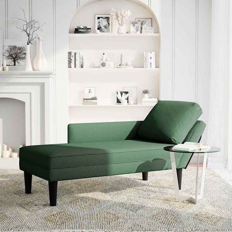 vidaXL Chaise longue con cojín de tela de pana verde oscuro (1/2)