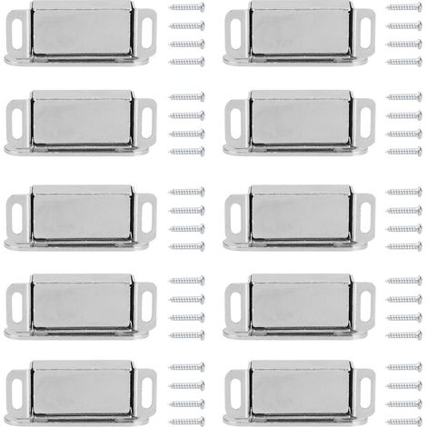 Lot de 10 loquets magnétiques robustes en acier inoxydable pour portes, meubles, placards et armoires. (1/5)