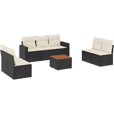 Salon de jardin 8 pcs avec coussins noir résine tressée (1/3)