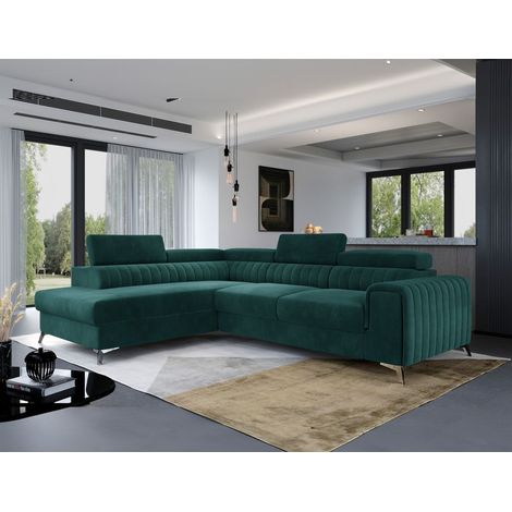 Ecksofa mit Schlaffunktion Sofa ELENI Stoff Monolith Grün Ottomane Links (1/4)