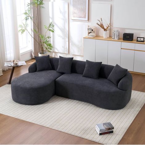 Divano modulare curvo con chaise longue sinistra in chenille grigio scuro (1/5)
