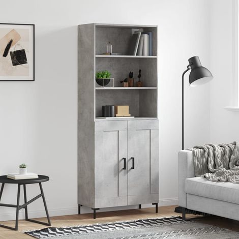 Buffet haut,Buffet de salon,Commode Meuble de rangement,Style Industriel Gris béton 69,5x34x180 cm Bois d'ingénierie VNWE884421 (1/5)