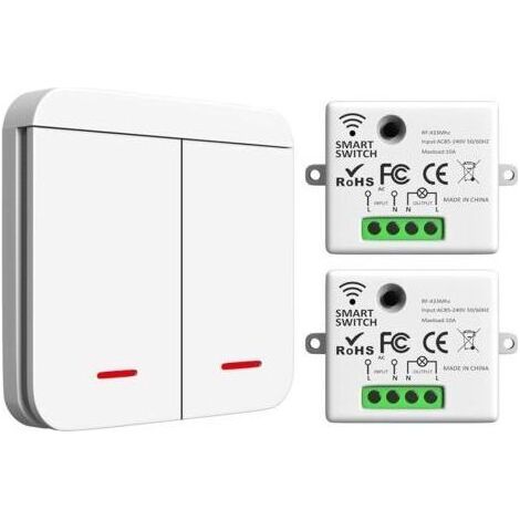 Kit d'interrupteurs sans fil, 433 MHz, 2 200 W/10 A, 1 interrupteur RF et 2 récepteurs, interrupteur d'éclairage, interrupteur sans fil intelligent pour intérieur (30 à 50 m) (1/4)