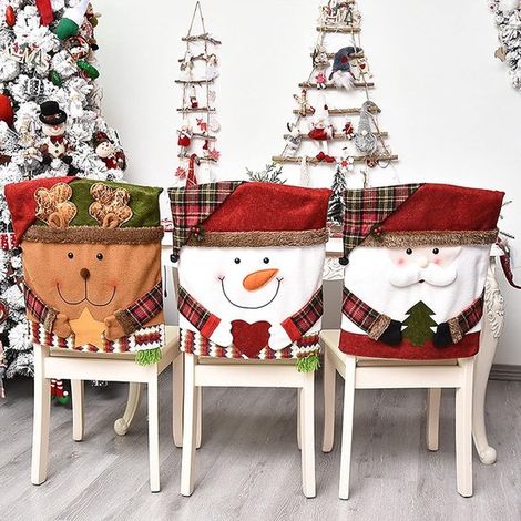Set di 3 coprisedili natalizi - Coprisedili festivi - Design antiscivolo - Motivo Babbo Natale, pupazzo di neve e renna - Per feste e Natale (1/5)