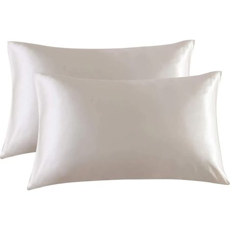 Lot de 2 taies d'oreiller en satin respirant et rafraîchissant, 50 x 66 cm, blanches (1/5)
