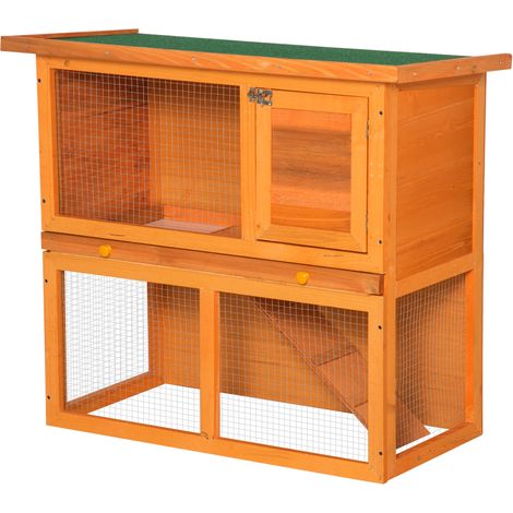 Cage à lapin 2 étages plateau coulissant rampe toit ouvrant 90x45x80 cm