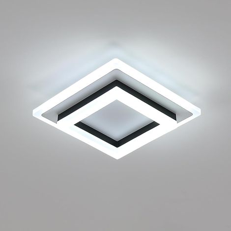 Plafonnier LED Carré Noir 24W - Lumière Blanche Froide 6500K - Métal et Acrylique - Pour Salon Chambre Couloir - 20x20x7 cm (1/5)