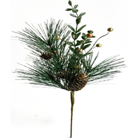 Christmas Soft Gold Spray with Pinecones - Plastic - H42 cm - Green