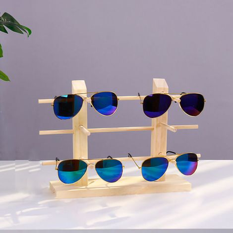 Eleganter und stabiler Brillenständer aus Holz, zweireihige Aufbewahrung für 6 Brillenpaare, ideal für Optikergeschäfte oder Privathaushalte, einfache Montage und rutschfest. (1/5)