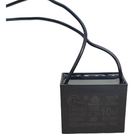 Lot de 5 condensateurs de démarrage haute puissance CBB61 10 µF 450 V avec fils, pour ventilateurs industriels géants et équipements spéciaux lourds, diamètre 80 mm, 85 °C.