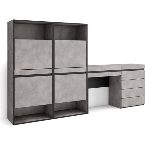 Skraut Home - Zapatero, Armario zapatos botas, 247x145x35 cm, Dormitorio, habitación, Cómoda, Cajonera, Tocador, Estilo Moderno, Gris Cemento (1/5)