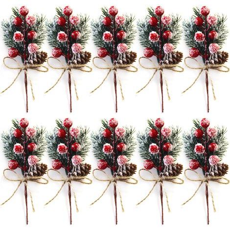 Künstliche rote Beerenzweige, künstliche Tannenzapfen, Weihnachtsbeeren-Ornament, Bastel-Weihnachtsdekoration, Bürodekoration (Z) (1/5)