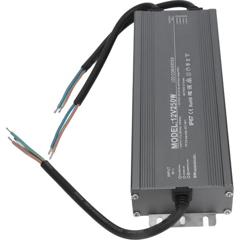 Alimentation LED étanche 250W IP67, transformateur 12V 20.8A, tension constante AC170-265V, source d'énergie pour bande lumineuse (1/5)