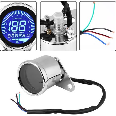 Universeller digitaler Motorrad-Tachometer mit LED-LCD-Anzeige, Chrom-Retro-Design (1/5)