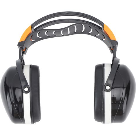 Casque antibruit pliable et léger, protection auditive optimale, idéal pour le jardinage et la tonte de pelouse, noir et blanc.