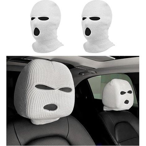 Funda divertida para reposacabezas de asiento de coche, Funda universal para asiento de coche con diseño de cara único, 2 piezas, Blanco (1/5)