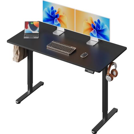 Bureau réglable DEVAISE 100x60 cm, plateau uni, moteur silencieux, 3 mémoires, noir ergonomique pour bureau. (1/5)