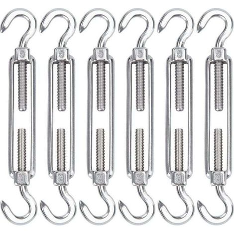 M5 Edelstahl-Kabelspanner, 6er-Pack, verstellbarer, robuster Drahthaken und Hakenspanner für Seile, Kabel, Wäscheleinen, Gitter zur Sonnenschutzmontage (1/5)