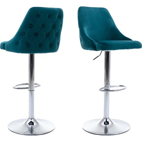 Taburetes de Bar 2Pcs en Terciopelo Moderno Mostrador Sillas Altura Ajustable para el Hogar Bar Cocina Restaurante, Azul, Wahson (1/5)